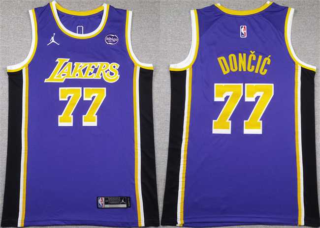 Mens Los Angeles Lakers #77 Luka Doncic Puple 2025 Stitched Basketball Jersey